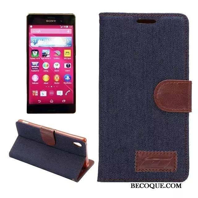 Sony Xperia Z3+ Coque Téléphone Portable Bleu Étui En Cuir Fluide Doux Silicone Tissu