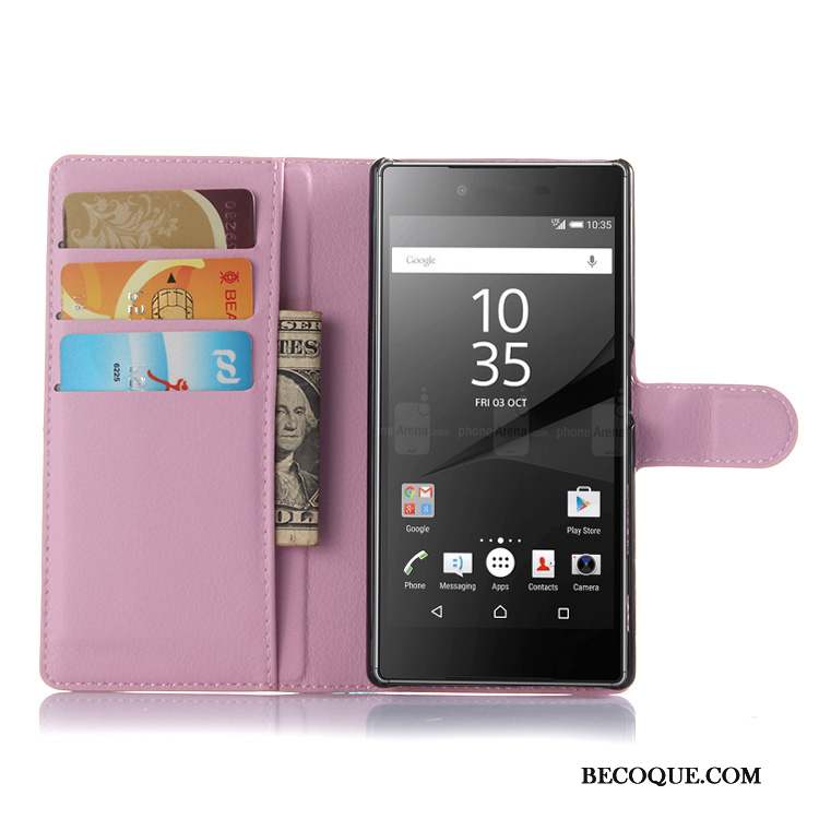 Sony Xperia Z5 Étui En Cuir Téléphone Portable Violet Coque Protection Portefeuille