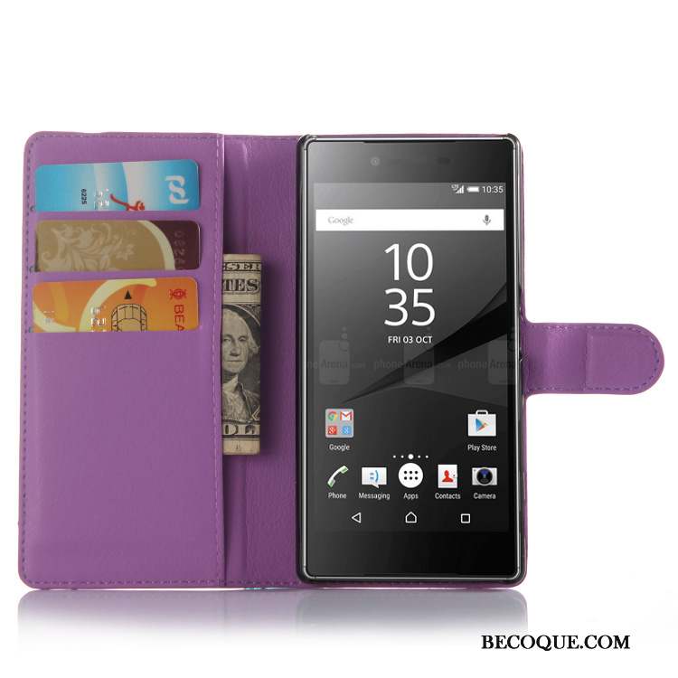 Sony Xperia Z5 Étui En Cuir Téléphone Portable Violet Coque Protection Portefeuille