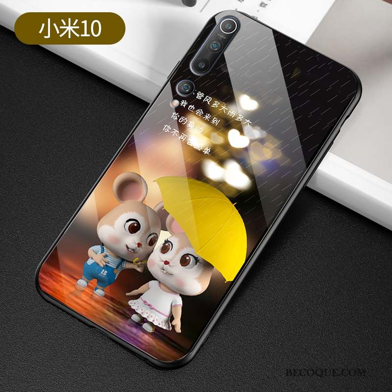 Xiaomi Mi 10 Coque Dessin Animé Personnalité Fluide Doux Créatif Verre Trempé Protection