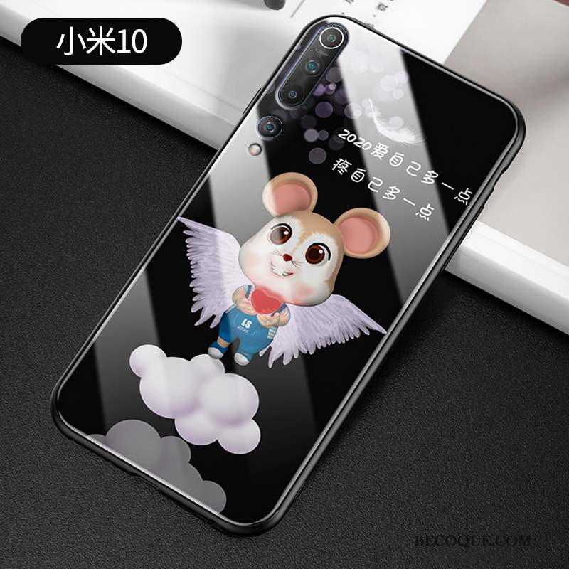 Xiaomi Mi 10 Coque Dessin Animé Personnalité Fluide Doux Créatif Verre Trempé Protection