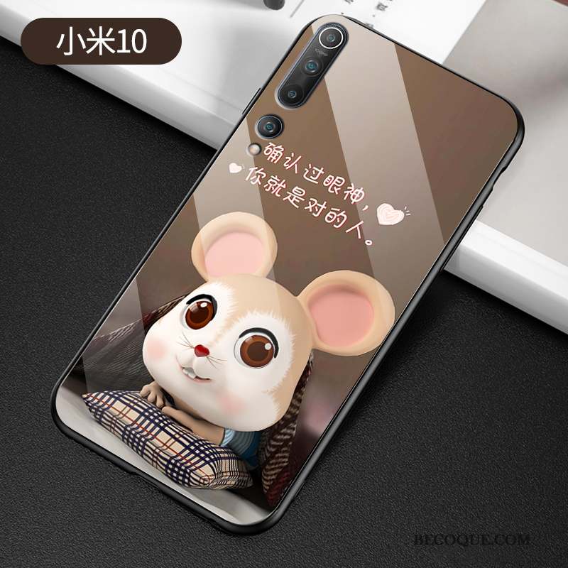 Xiaomi Mi 10 Coque Dessin Animé Personnalité Fluide Doux Créatif Verre Trempé Protection