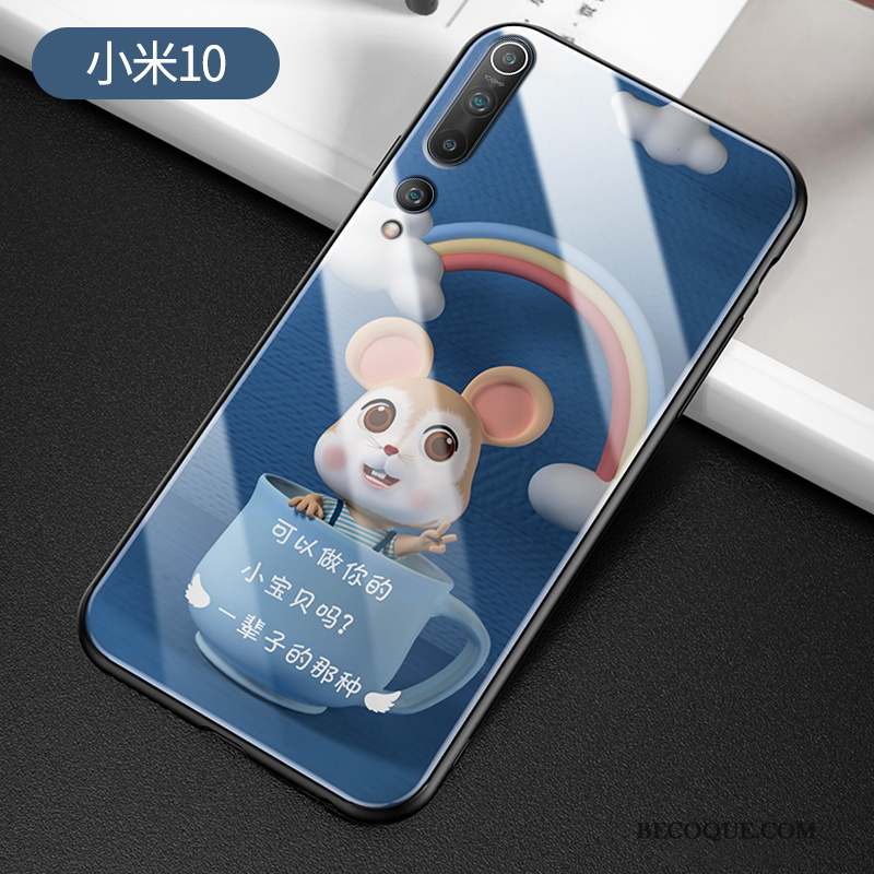 Xiaomi Mi 10 Coque Dessin Animé Personnalité Fluide Doux Créatif Verre Trempé Protection