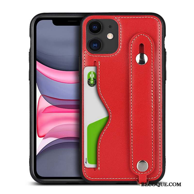 iPhone 11 Luxe Cuir Véritable Support Coque De Téléphone Incassable Ornements Suspendus