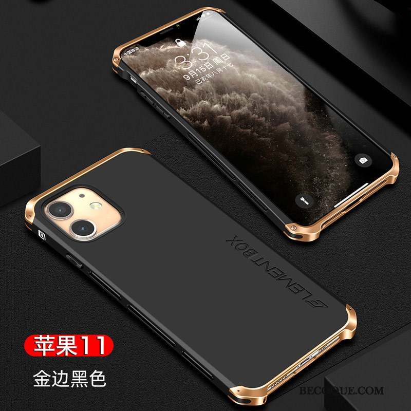 iPhone 11 Métal Incassable Luxe Rouge Délavé En Daim Coque De Téléphone