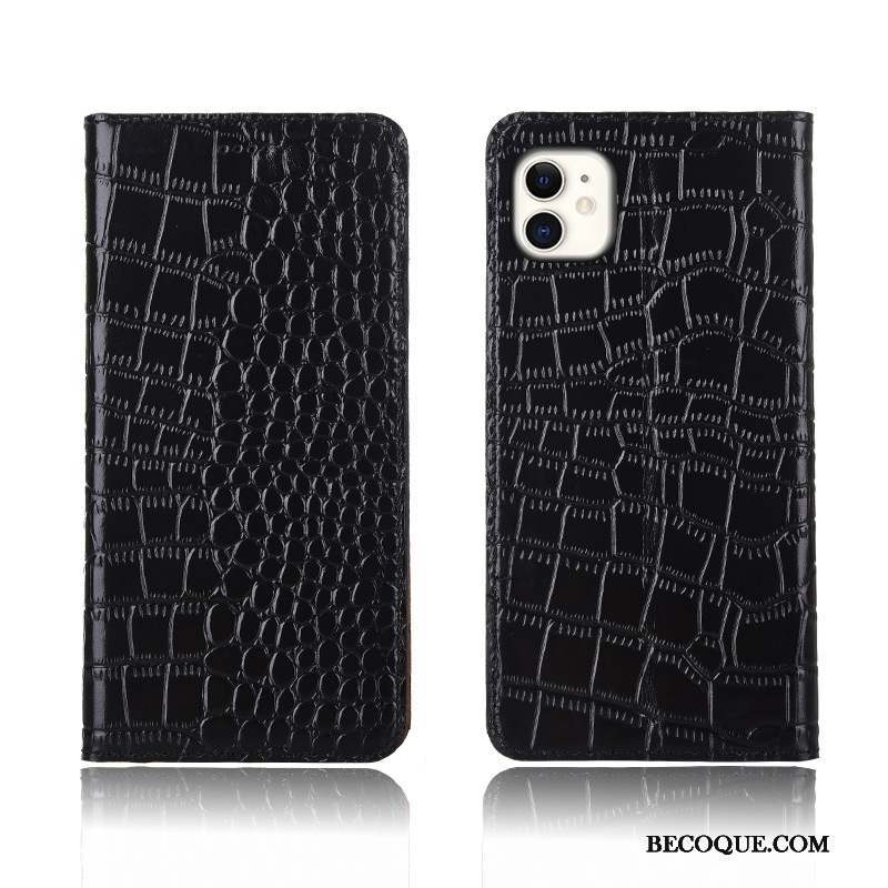 iPhone 11 Noir Coque De Téléphone Cuir Véritable Étui Silicone Protection