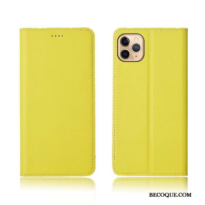 iPhone 11 Pro Coque Créatif Cuir Véritable Protection Clamshell Jaune Silicone