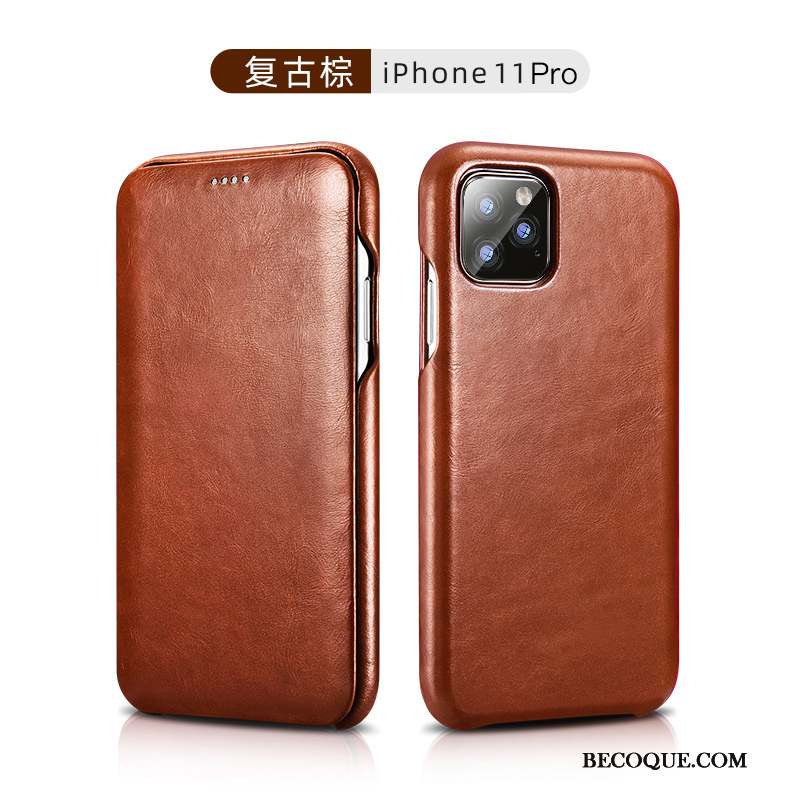 iPhone 11 Pro Coque Cuir Vintage Tout Compris Cuir Véritable Luxe Étui En Cuir