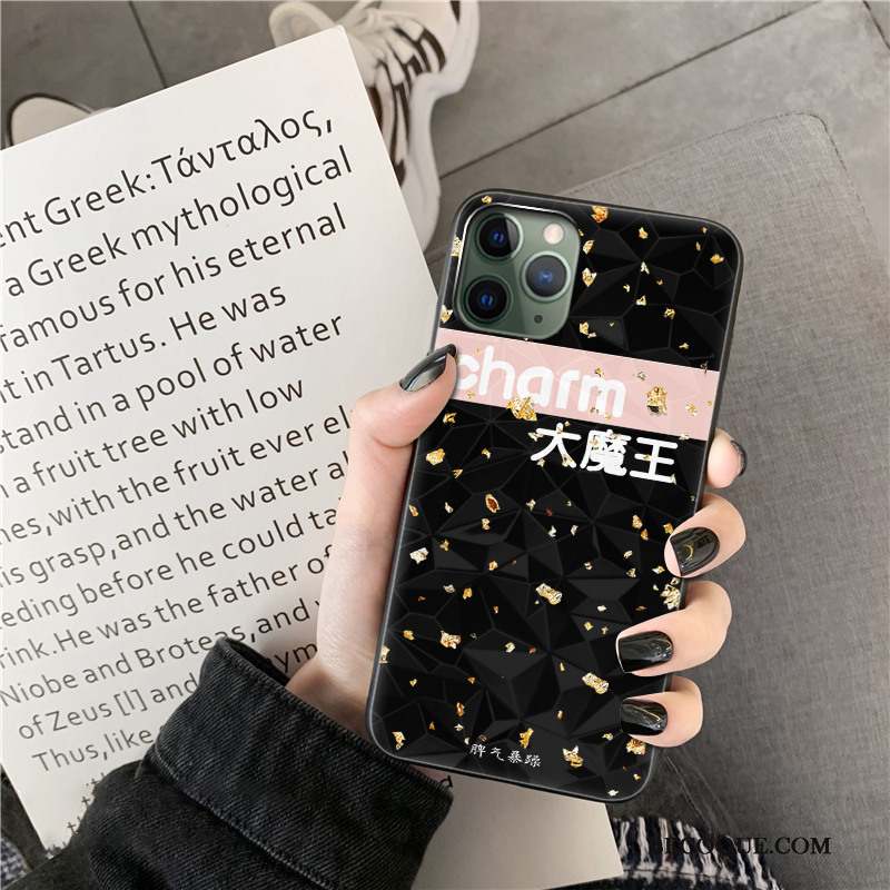 iPhone 11 Pro Coque De Téléphone Losange Modèle Fleurie Noir Tendance