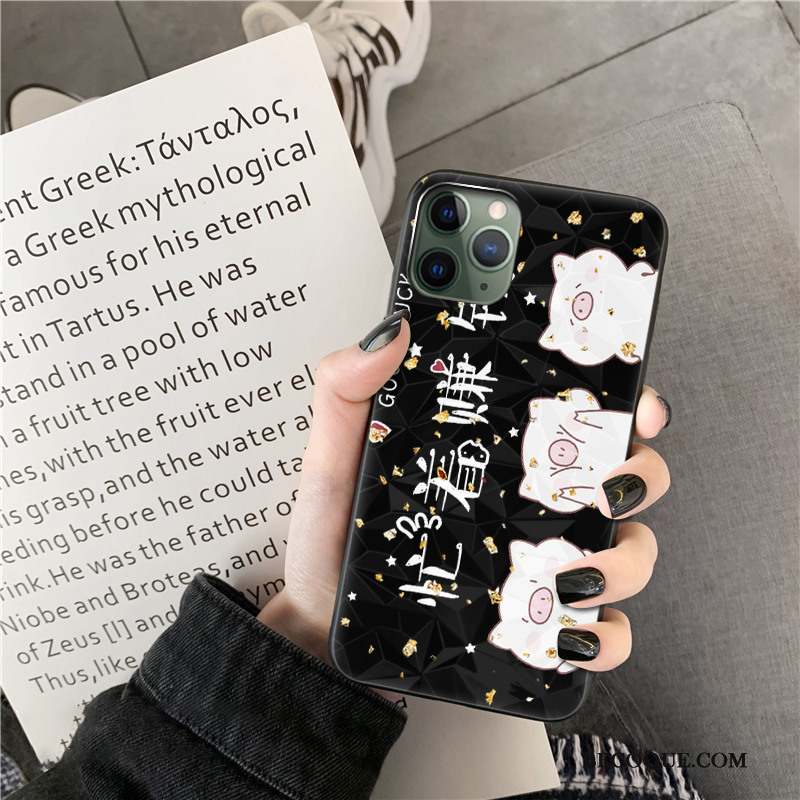 iPhone 11 Pro Coque De Téléphone Losange Modèle Fleurie Noir Tendance