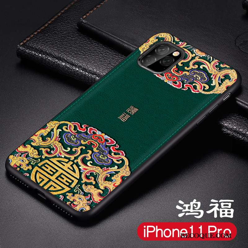 iPhone 11 Pro Coque Délavé En Daim Tendance Incassable Dragon Étui En Cuir Bleu