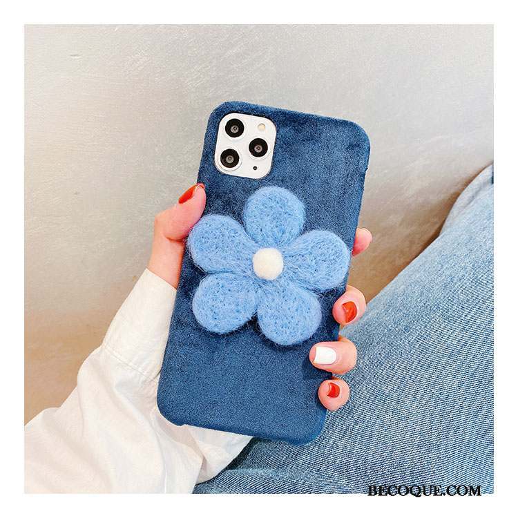 iPhone 11 Pro Coque Peluche Protection Silicone Personnalité Fluide Doux Fleurs