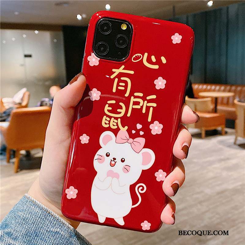 iPhone 11 Pro Coque Personnalité Rouge Amoureux Protection Rat Charmant