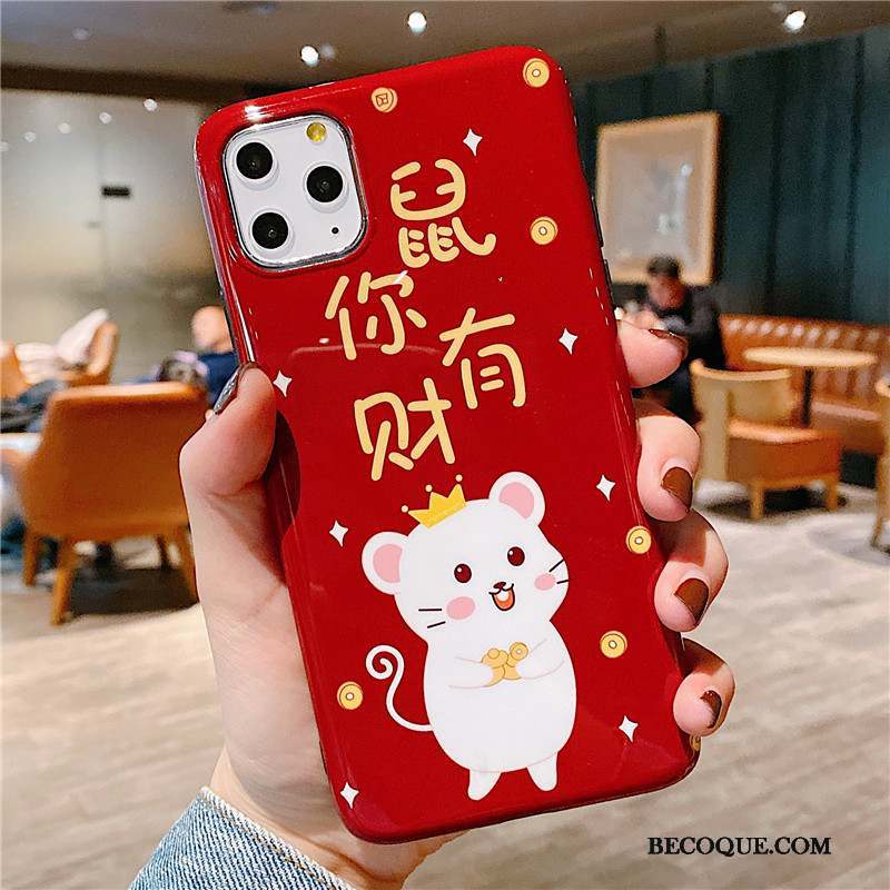 iPhone 11 Pro Coque Personnalité Rouge Amoureux Protection Rat Charmant