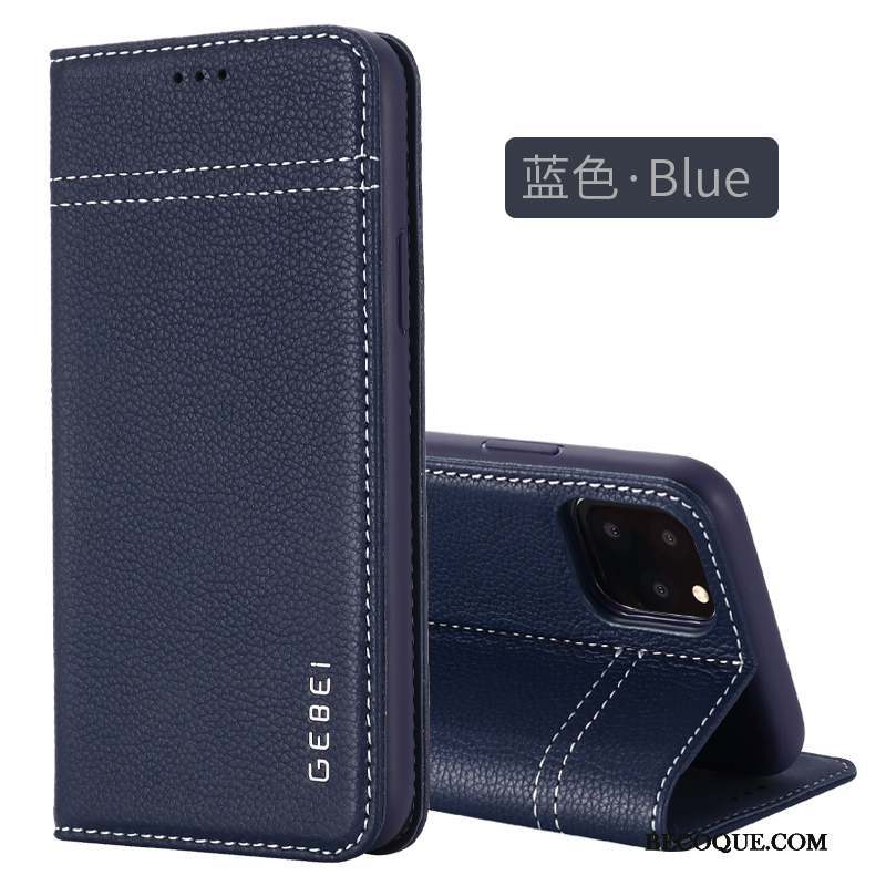 iPhone 11 Pro Coque Protection Cuir Incassable Bleu Marin Étui Tout Compris