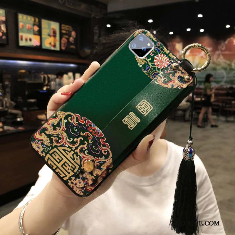 iPhone 11 Pro Coque Style Chinois Tout Compris Ornements Suspendus Incassable Vert Simple