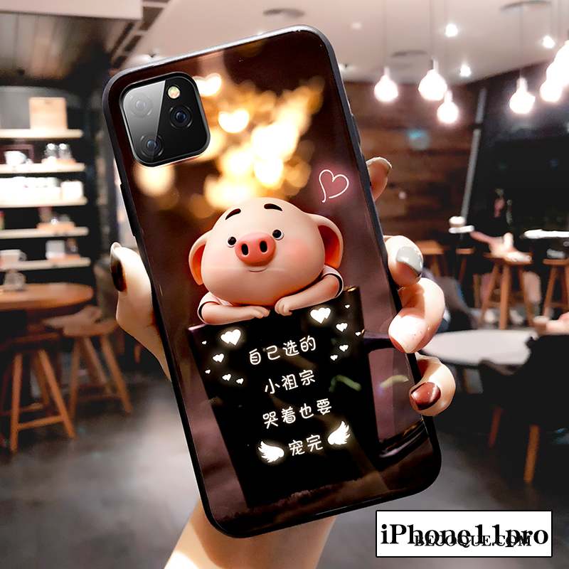 iPhone 11 Pro Coque Verre Créatif Amoureux Incassable Dessin Animé Nouveau