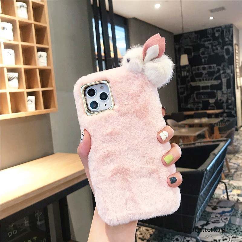 iPhone 11 Pro Fluide Doux Lapin Rose Coque De Téléphone Étui Peluche