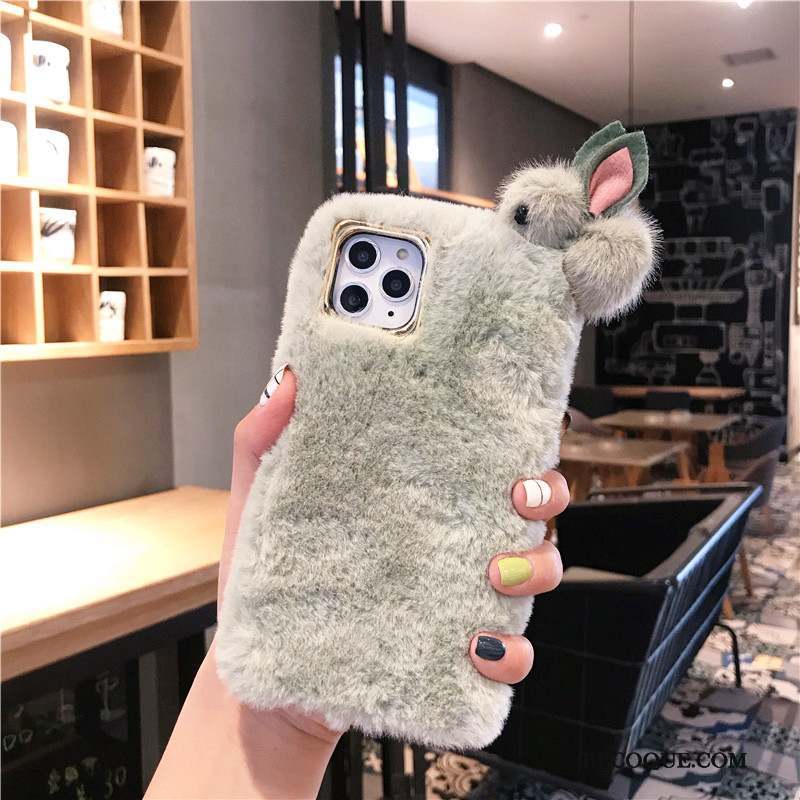 iPhone 11 Pro Fluide Doux Lapin Rose Coque De Téléphone Étui Peluche