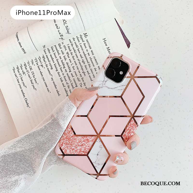 iPhone 11 Pro Max Coque Bleu Vert Losange Personnalité Frais Petit