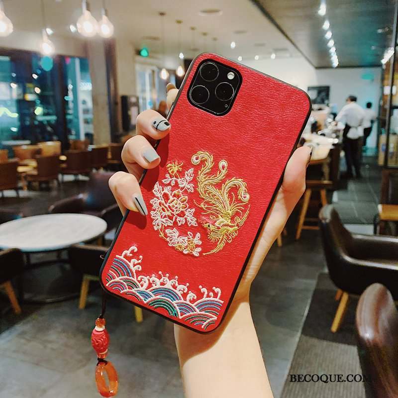 iPhone 11 Pro Max Coque De Téléphone Style Chinois Modèle Fleurie Amoureux Rouge Vintage