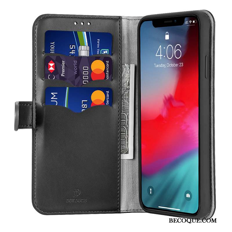 iPhone 11 Pro Max Coque Housse Business Étui En Cuir Noir Téléphone Portable Protection