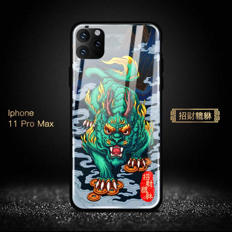 iPhone 11 Pro Max Coque Protection Bleu Verre Miroir Style Chinois Tendance