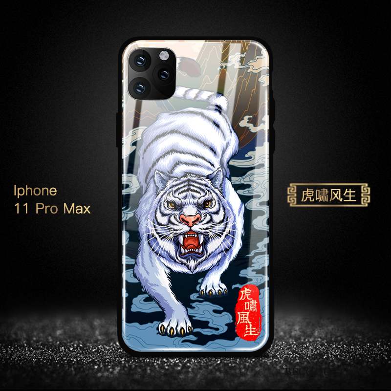 iPhone 11 Pro Max Coque Protection Bleu Verre Miroir Style Chinois Tendance