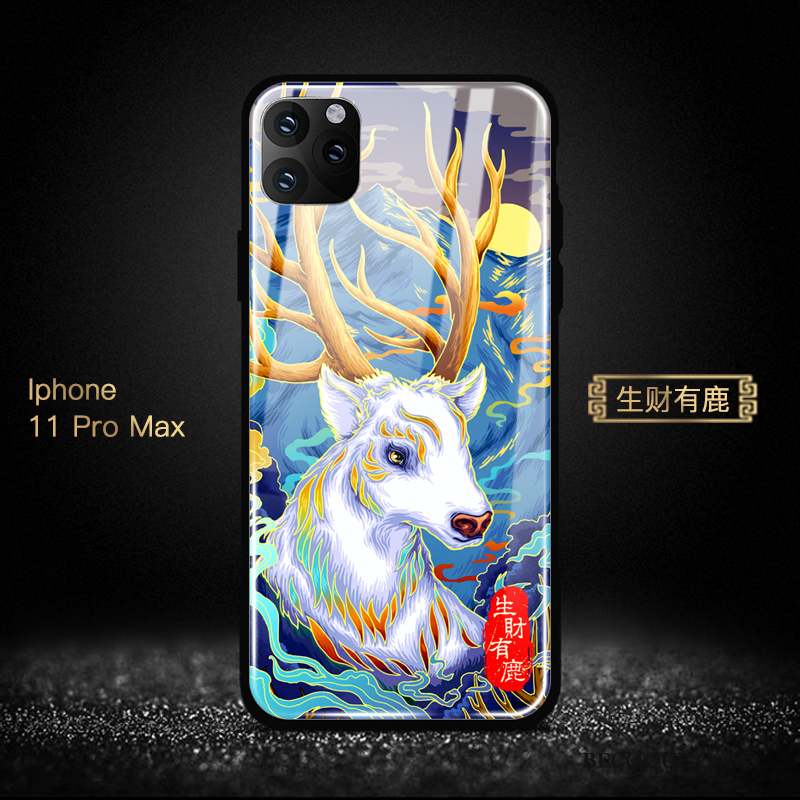 iPhone 11 Pro Max Coque Protection Bleu Verre Miroir Style Chinois Tendance