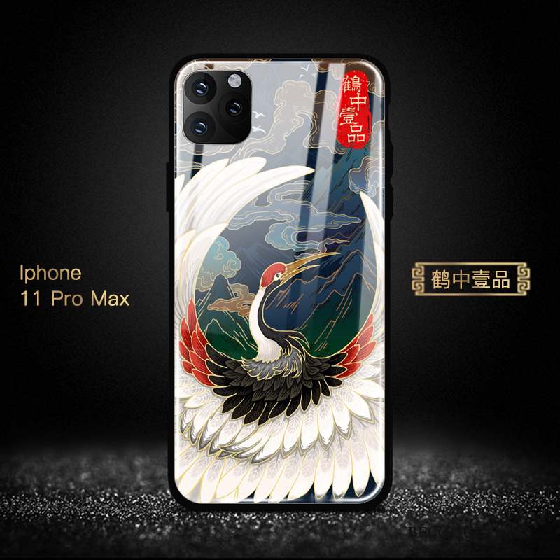 iPhone 11 Pro Max Coque Protection Bleu Verre Miroir Style Chinois Tendance