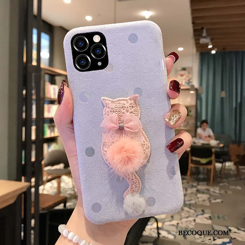 iPhone 11 Pro Max Coque Tout Compris Rose Tissage Dessin Animé Simple Chat