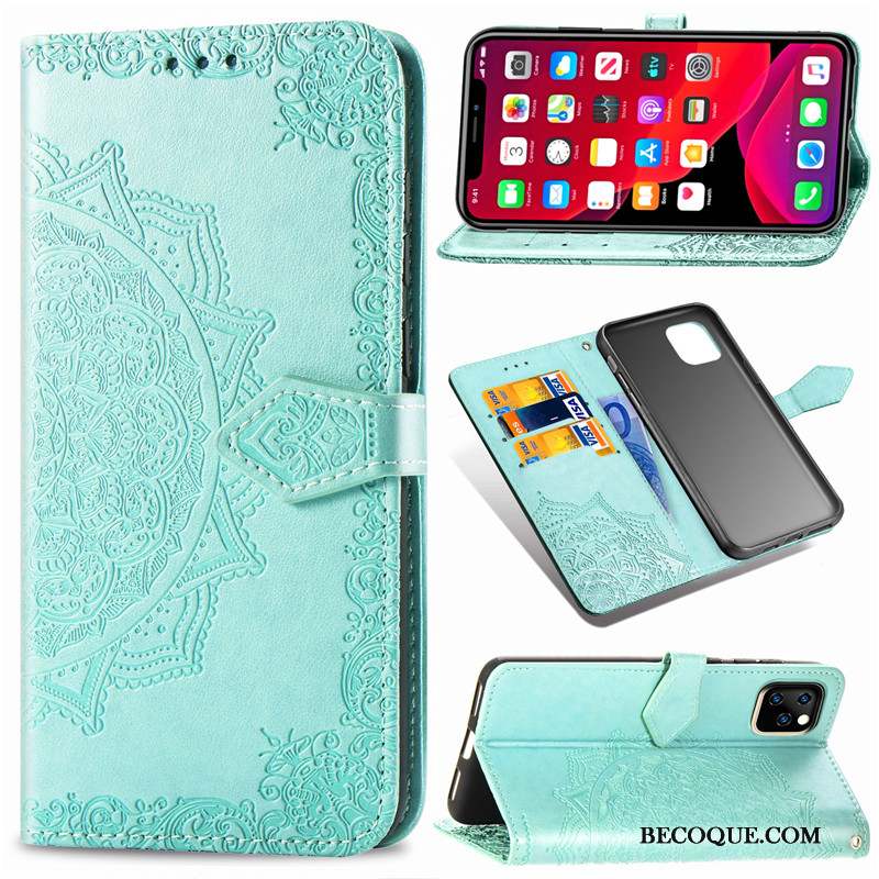 iPhone 11 Pro Max Coque Étui Housse Ornements Suspendus Protection Similicuir Couleur Unie