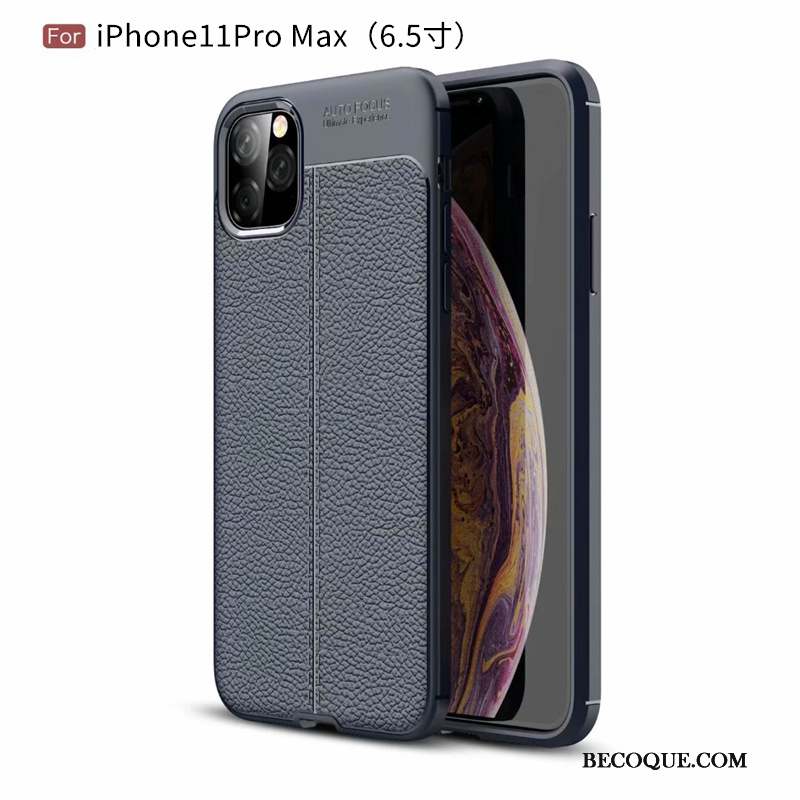 iPhone 11 Pro Max Cuir Tout Compris Bleu Tendance Coque De Téléphone Délavé En Daim