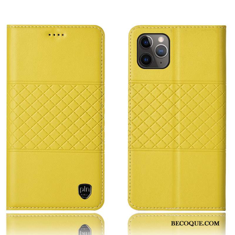 iPhone 11 Pro Max Incassable Coque De Téléphone Tout Compris Étui En Cuir Plaid Jaune