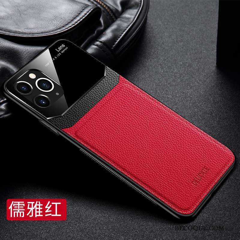 iPhone 11 Pro Max Net Rouge Coque Incassable Étui En Cuir De Téléphone Fluide Doux