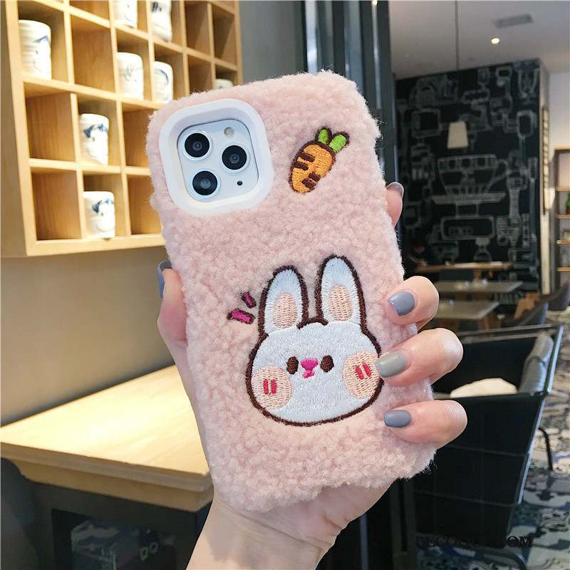 iPhone 11 Pro Max Rose Personnalité Peluche Créatif Coque De Téléphone Charmant