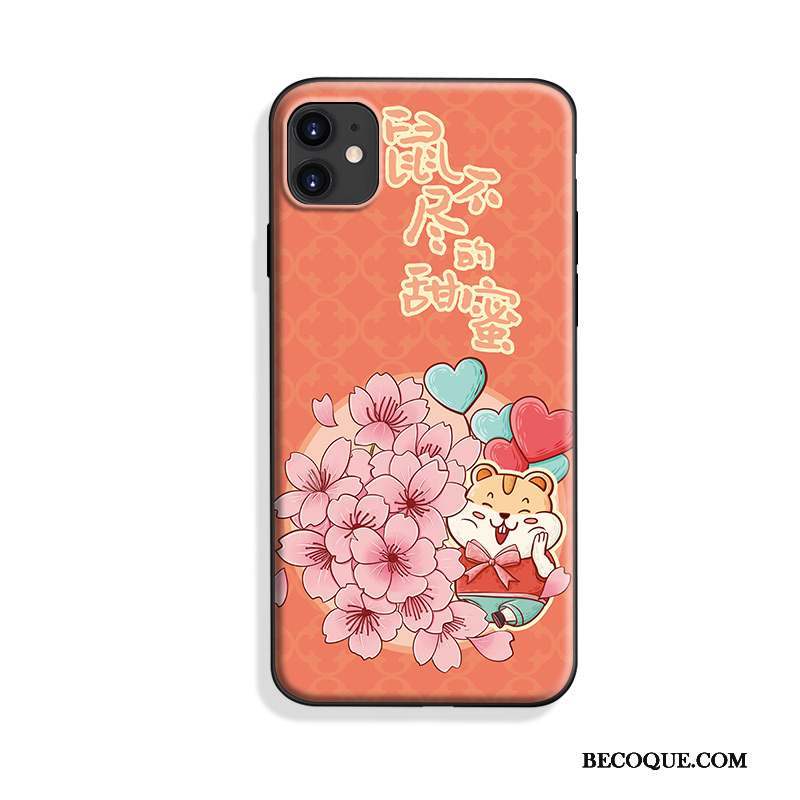 iPhone 11 Silicone Délavé En Daim Marque De Tendance Dessin Animé Coque Violet