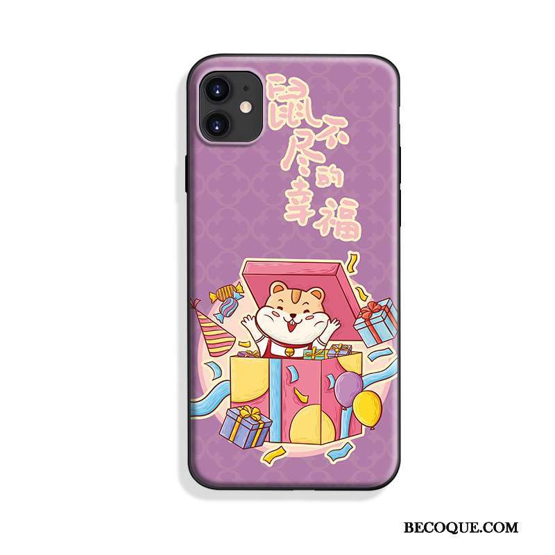 iPhone 11 Silicone Délavé En Daim Marque De Tendance Dessin Animé Coque Violet