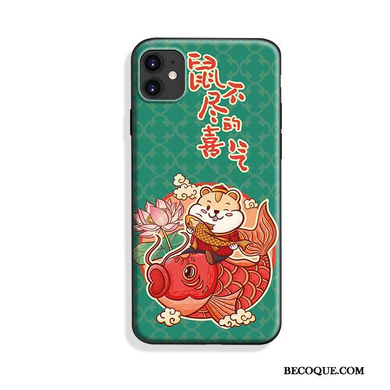 iPhone 11 Silicone Délavé En Daim Marque De Tendance Dessin Animé Coque Violet