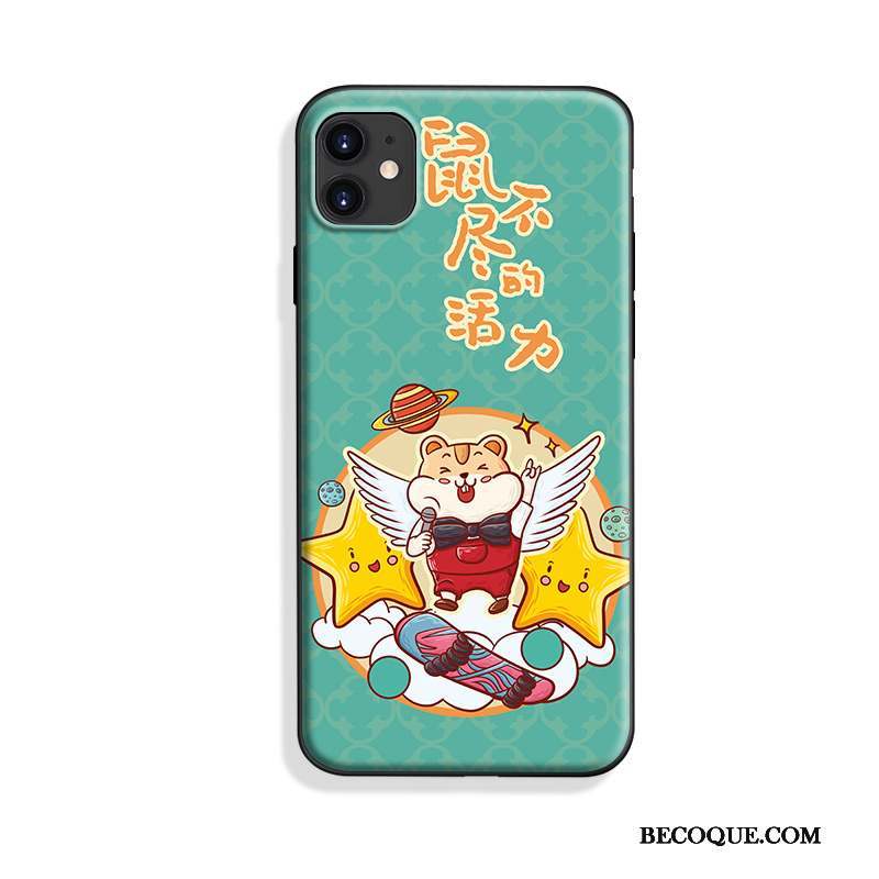 iPhone 11 Silicone Délavé En Daim Marque De Tendance Dessin Animé Coque Violet