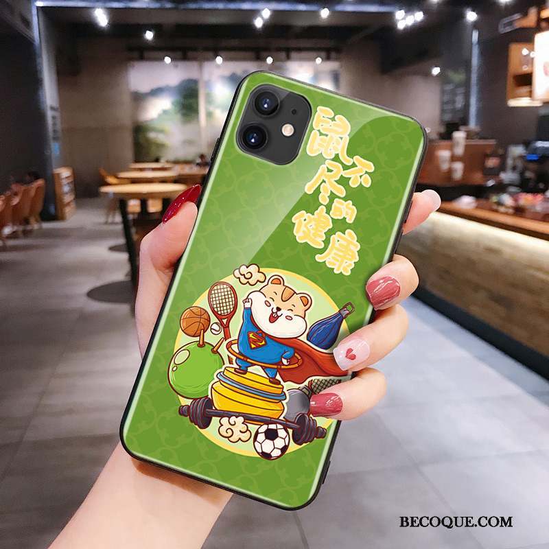 iPhone 11 Silicone Verre Net Rouge Dessin Animé Rat Coque De Téléphone