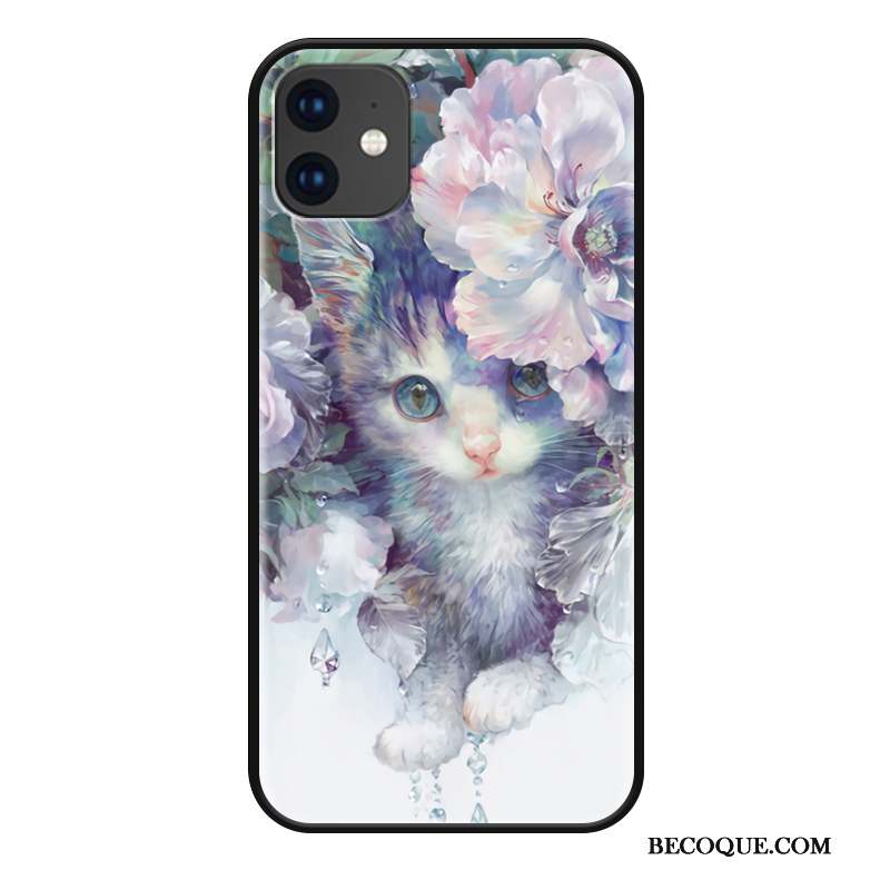 iPhone 11 Tout Compris Chat Coque Silicone Gaufrage Fleur