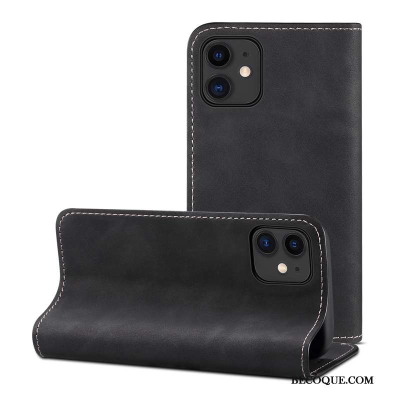 iPhone 12 Coque Portefeuille Business Étui En Cuir Vintage Protection Housse