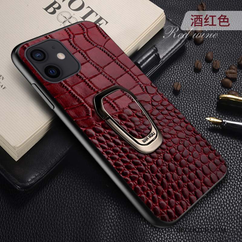 iPhone 12 Coque Tendance Vin Rouge Business Nouveau Housse Cuir Véritable