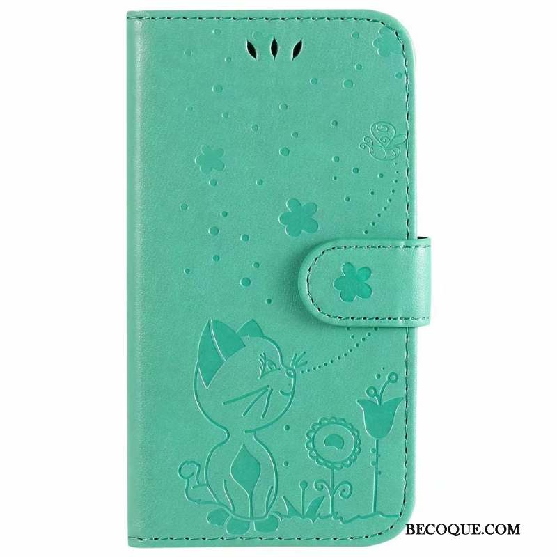 iPhone 12 Housse Chat Violet Coque De Téléphone Étui En Cuir