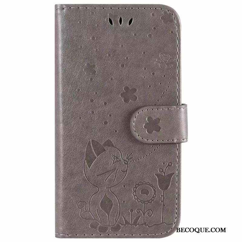 iPhone 12 Housse Chat Violet Coque De Téléphone Étui En Cuir