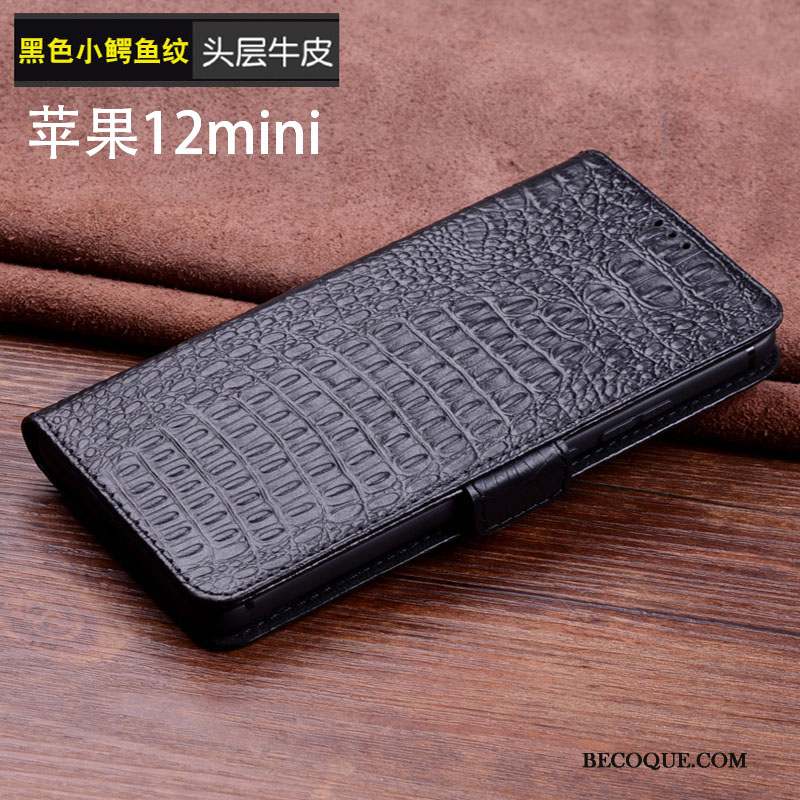 iPhone 12 Mini Coque Cuir Véritable Support Tout Compris Personnalité Étui En Cuir Business