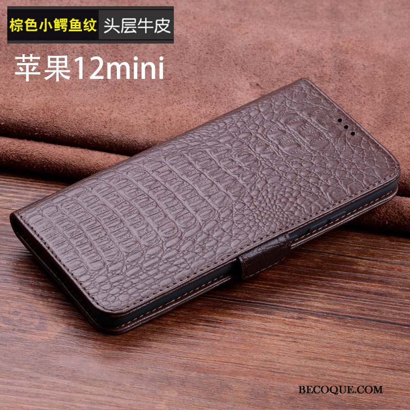 iPhone 12 Mini Coque Cuir Véritable Support Tout Compris Personnalité Étui En Cuir Business