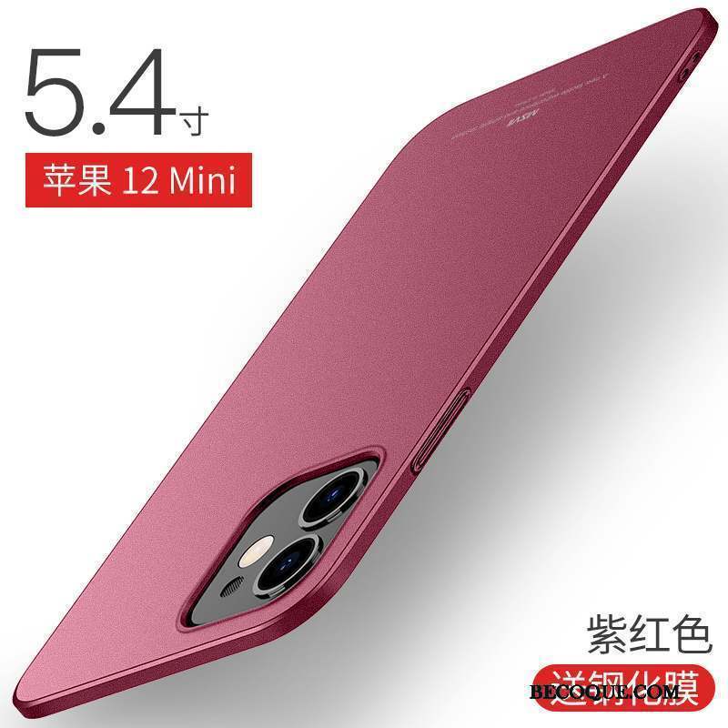 iPhone 12 Mini Coque De Téléphone Vin Rouge Étui Nouveau Délavé En Daim Très Mince