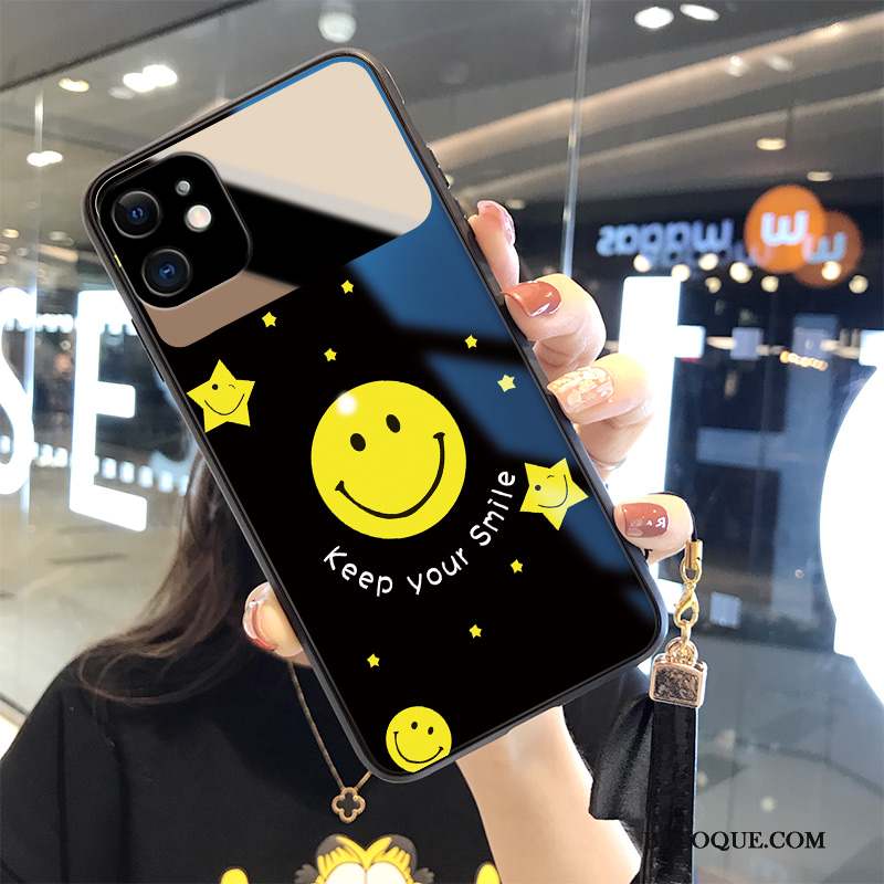 iPhone 12 Mini Coque Dessin Animé Souriant Étui Noir Tout Compris Ornements Suspendus